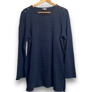 J Jill Tunic Top Medium Striped Long Sleeve Blue Knit